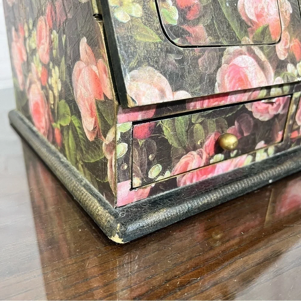 VINTAGE wooden Jewelry cabinet. Victorian look decoupaged. With a catch all